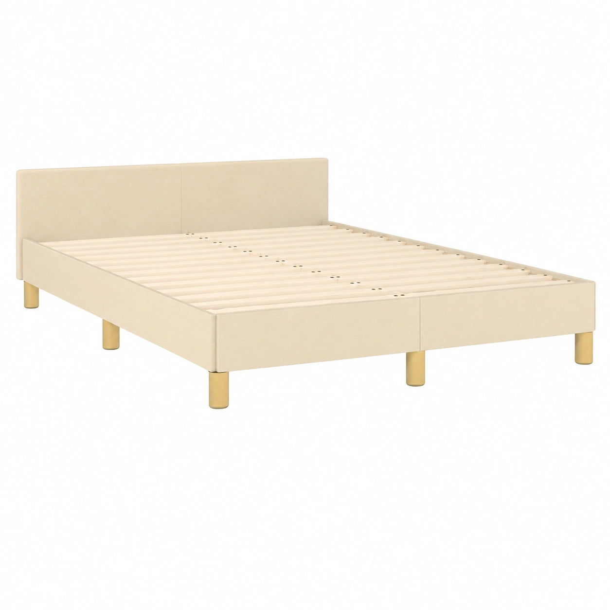Bettgestell – 120 × 190 cm, gepolstert, mit Lattenrost, aus Stoff, Creme, für Schlafzimmer