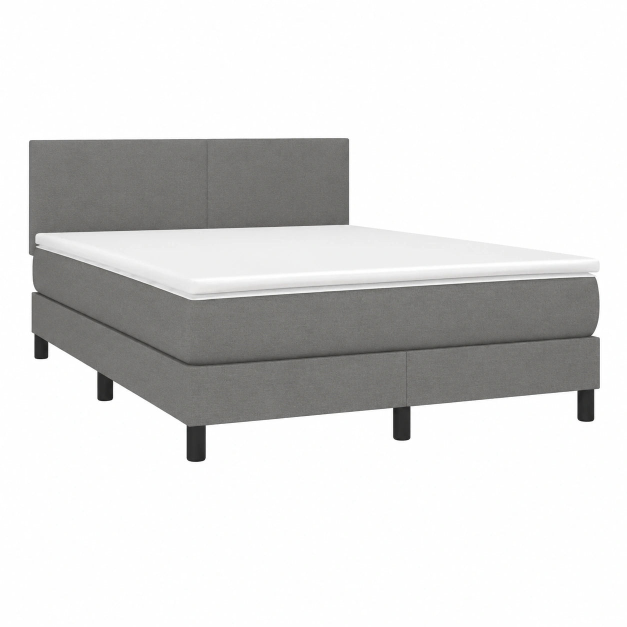 Boxspringbett – 140 × 200 cm, gepolstert, mit LED-Beleuchtung, mit Lattenrost, aus Stoff, Dunkelgrau