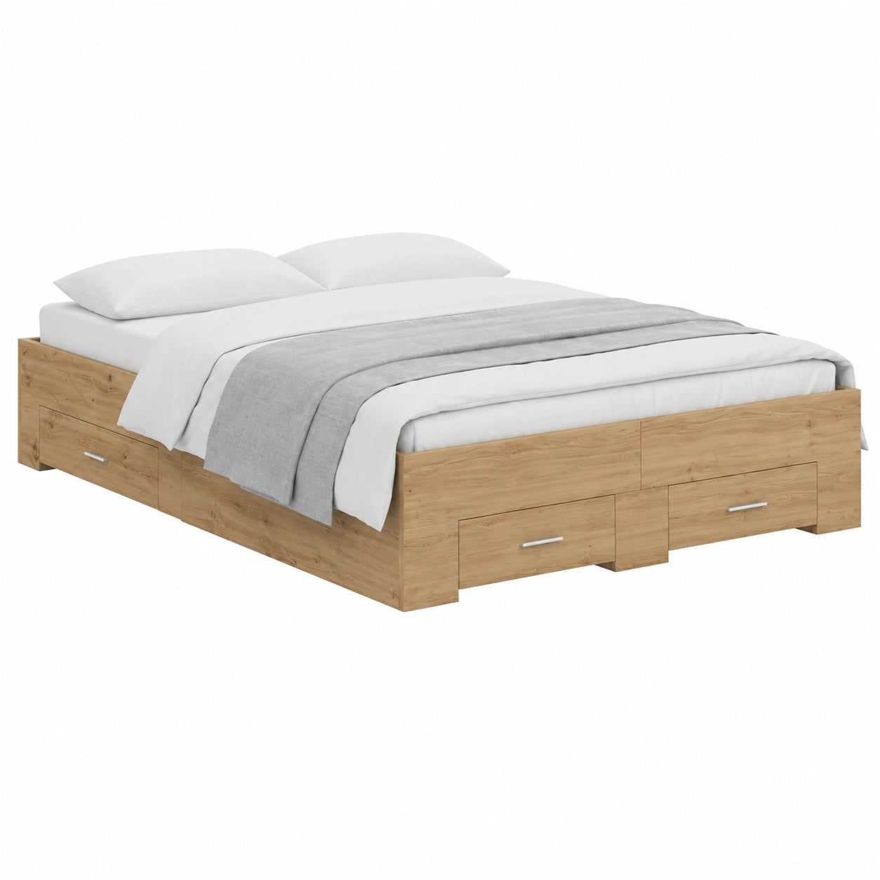 Bettgestell – 120 × 200 cm, moderner Stil, rechteckige Form, mit Stauraum, aus Holzwerkstoff und Eichenholz, Artisan-Eiche, für Schlafzimmer