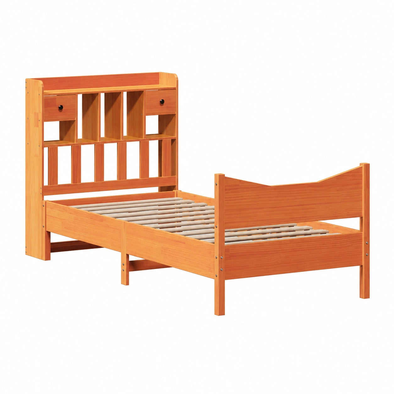 Massivholzbett – aus Massivholz, 100 × 200 cm, mit Lattenrost, aus Massivholz und Kiefernholz, für Schlafzimmer