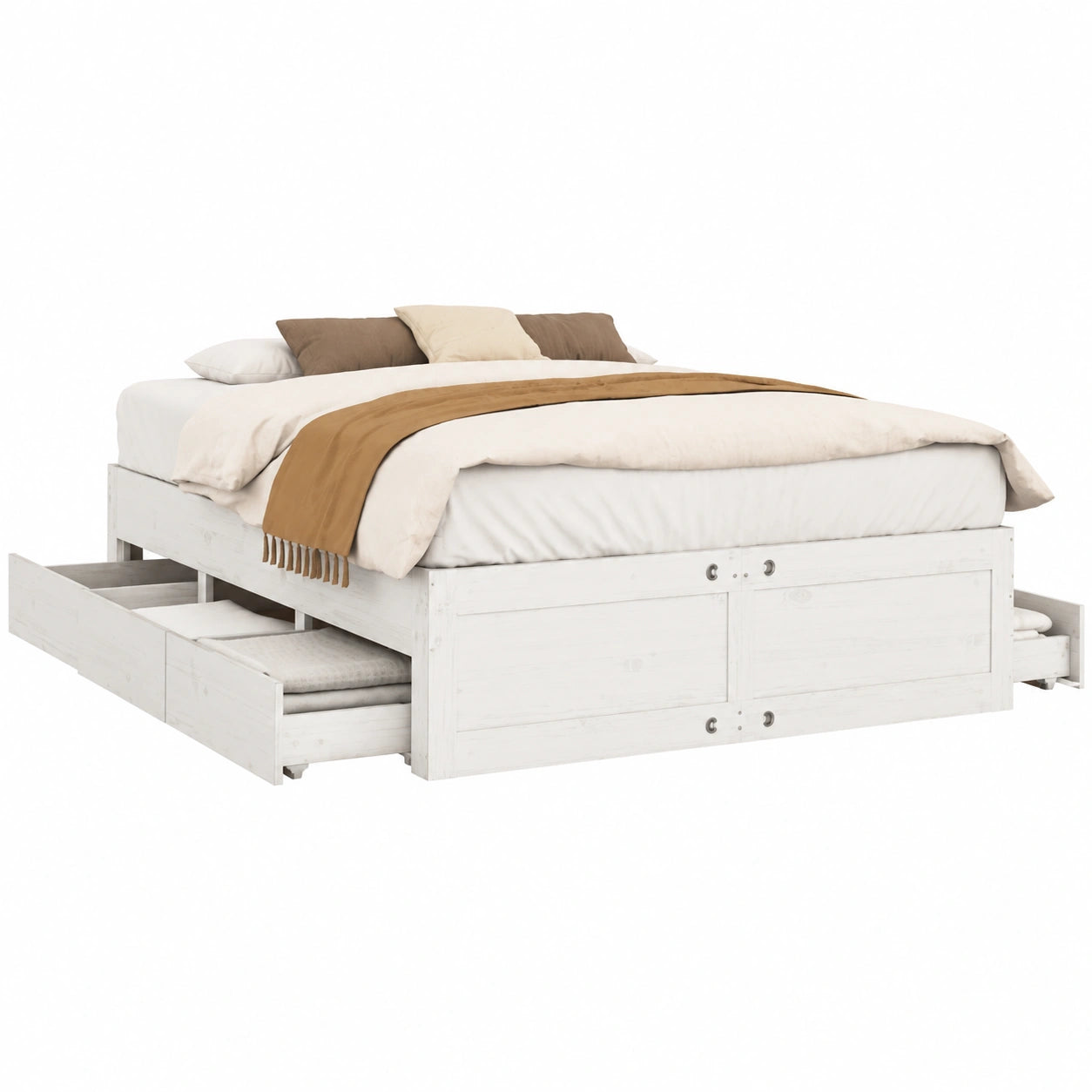 Massivholzbett – aus Massivholz, 150 × 200 cm, mit Schubladen, für Schlafzimmer