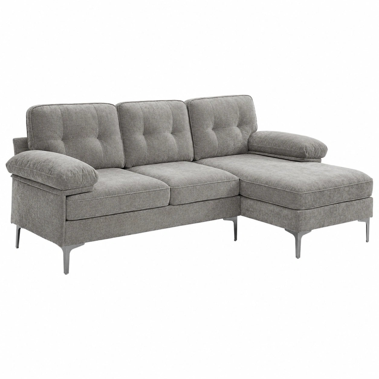 Ecksofa – 3-Sitzer, 210 cm, gepolstert, Grau, für Wohnzimmer