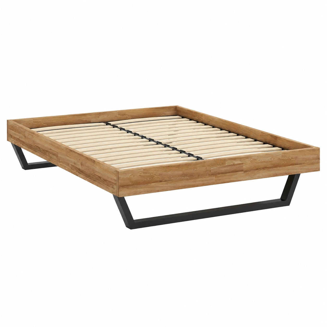 Massivholzbett – aus Massivholz, 140 × 200 cm, aus Massivholz und Eichenholz
