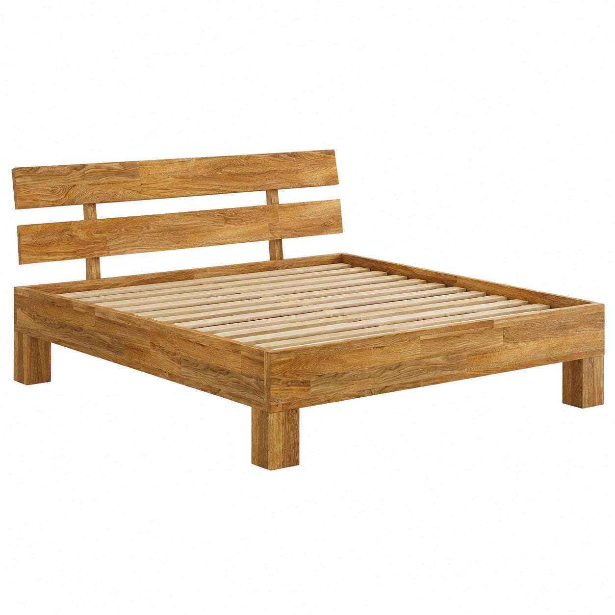 Massivholzbett – aus Massivholz, 120 × 200 cm, aus Eichenholz, Naturfarben, für Schlafzimmer