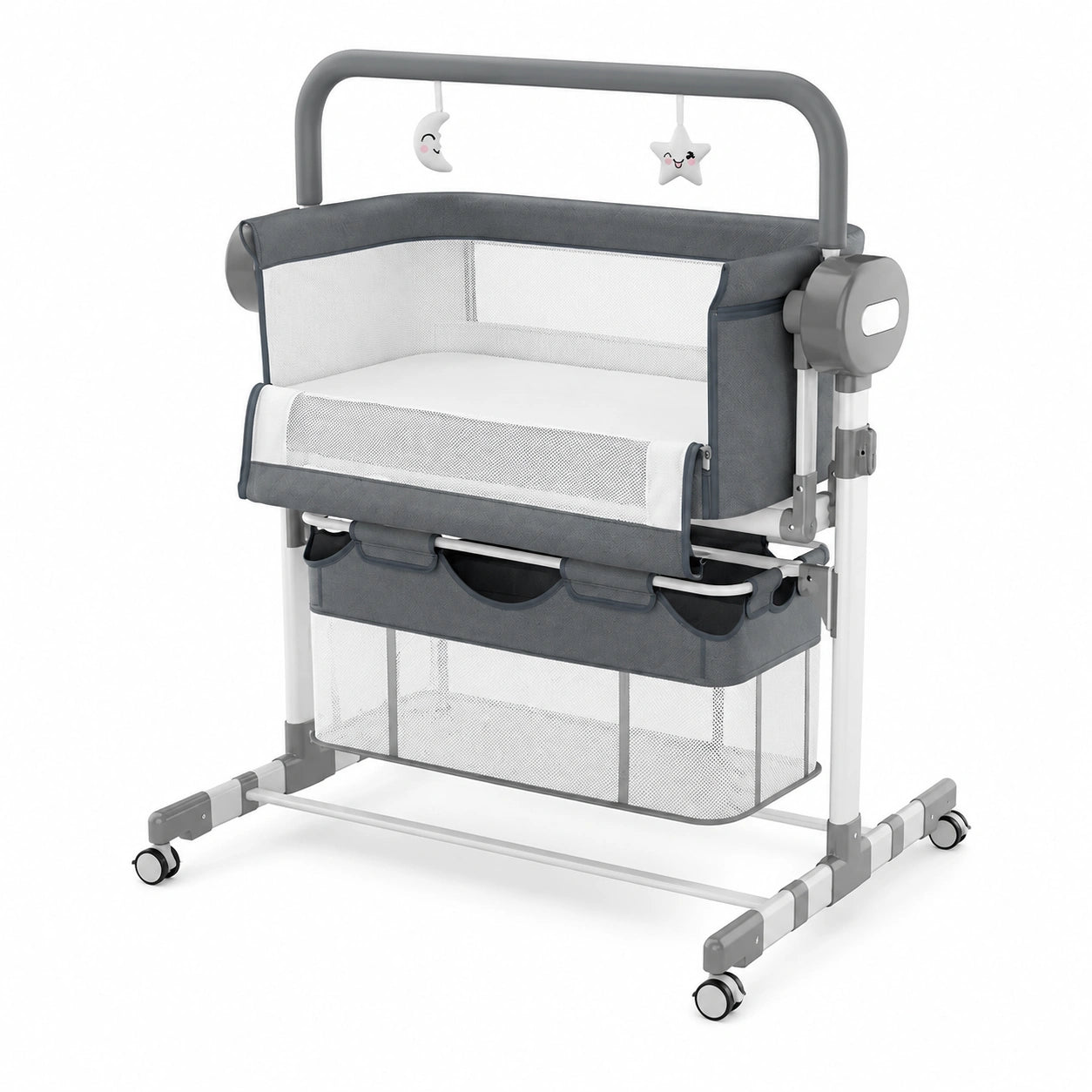 Bett – mit Rollen, Grau
