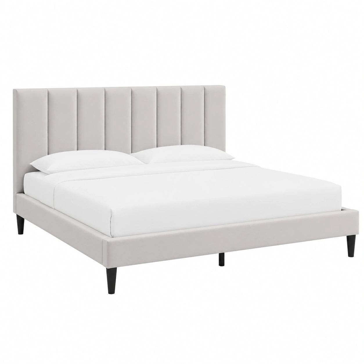Bett – 140 × 200 cm, gepolstert, mit Lattenrost, Beige