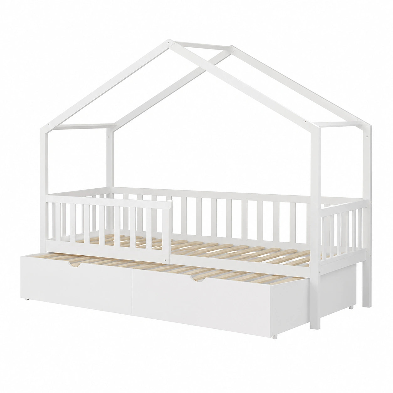 Kinderbett – 90 × 200 cm, ausziehbar, mit Lattenrost, aus Massivholz und Kiefernholz