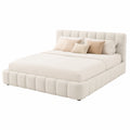 Bett – 140 × 200 cm, gepolstert, mit Lattenrost, aus Leinen, Beige, für Schlafzimmer